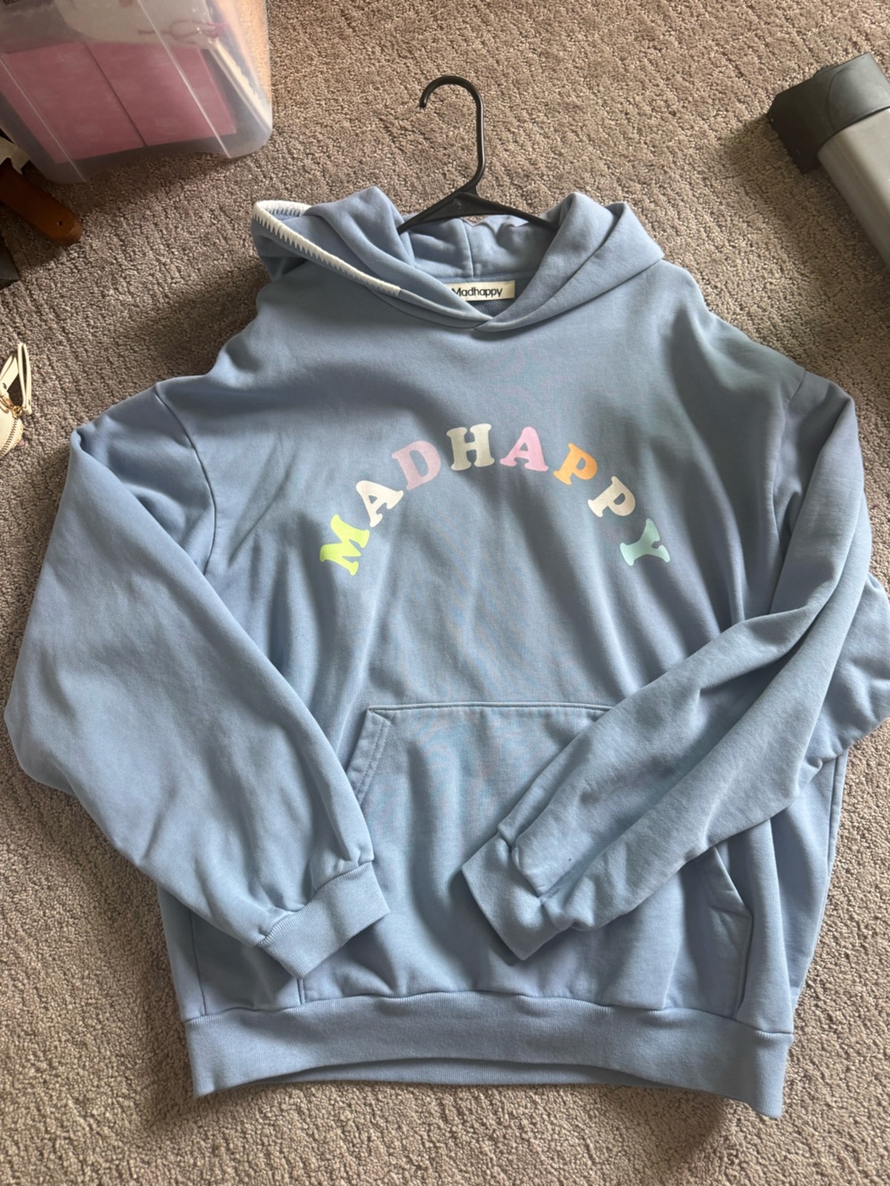 Madhappy Light Blue Hoodie with Pastel Rainbow Logo